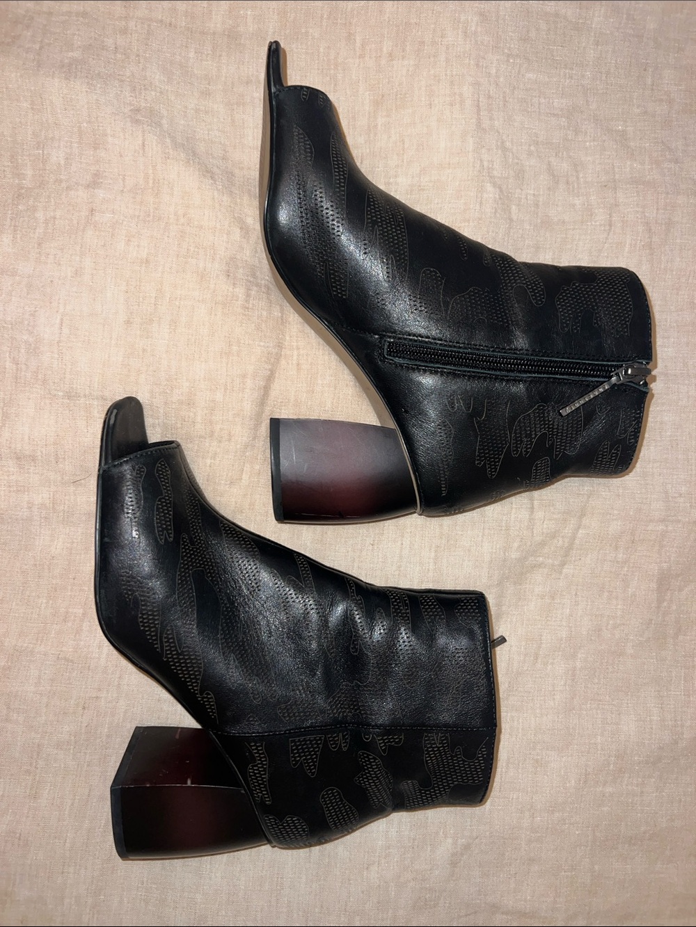 Sanctuary Black Peep-Toe Zip Ankle Booties